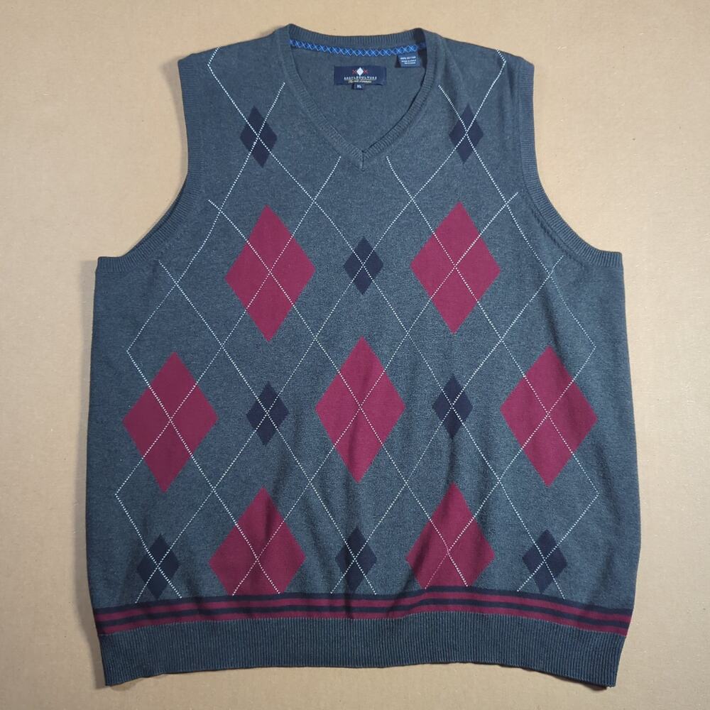 Men’s XL Argyle Sweater Vest Russell Simmons 100% Cotton Preppy Golf